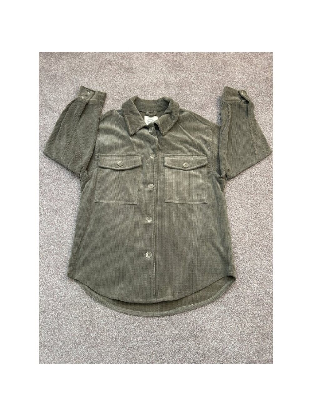 Stoosh Corduroy Shirt Womens Medium Olive Green Excellent Button Down Shacket